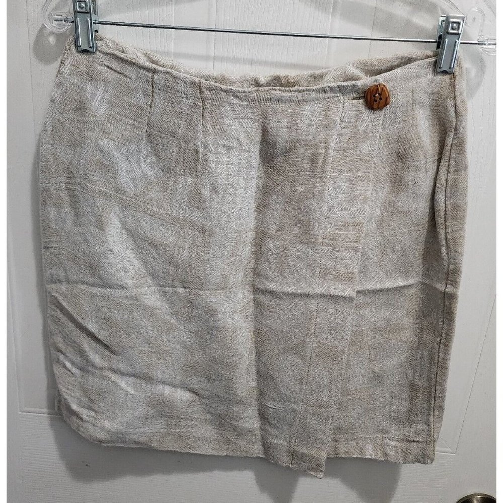 Vtg Campaigne International Express Linen Blend Mini Wrap Skirt Beige Size 9/10
